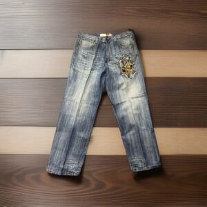 Indigo Red Jean's‎  Old School Baggy Mens Long Denim Rapper Jeans Embroiled Rare